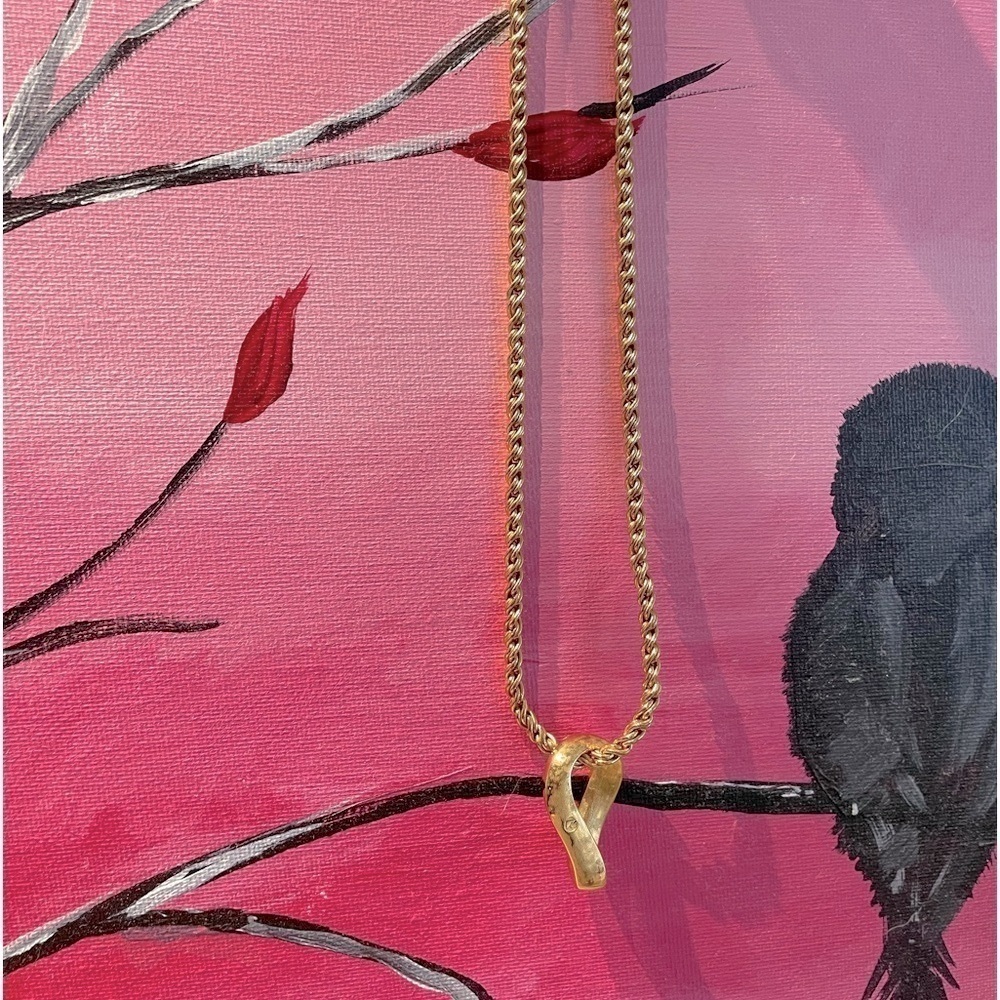 Vintage Faux Diamond baguette gold tone swirled pendant/chain - Picture 4 of 8